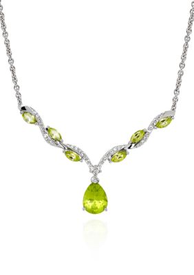 Belk Silver tone Peridot heritage precision cut Crystal Clover Pendant  Necklace