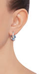 Blue Topaz and Diamond Hoop Earrings in Sterling Silver