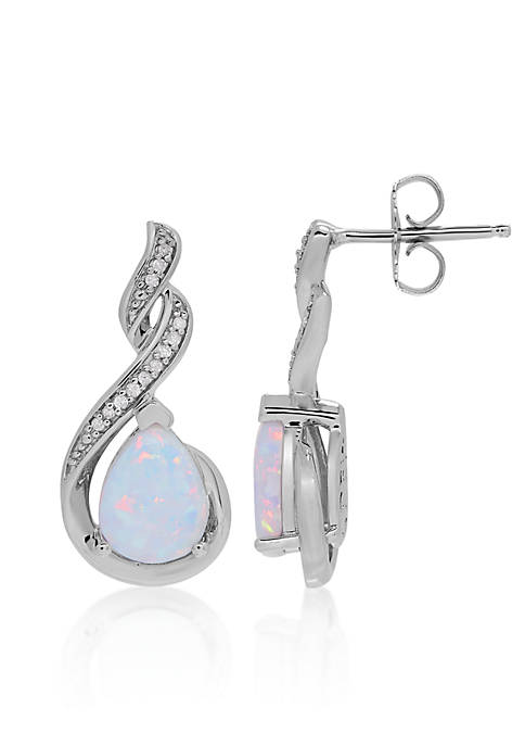 Created Opal and Diamond Earrings in Sterling Silver