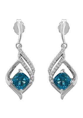 Belk & Co Swiss Blue Topaz and White Topaz Earrings in Sterling Silver