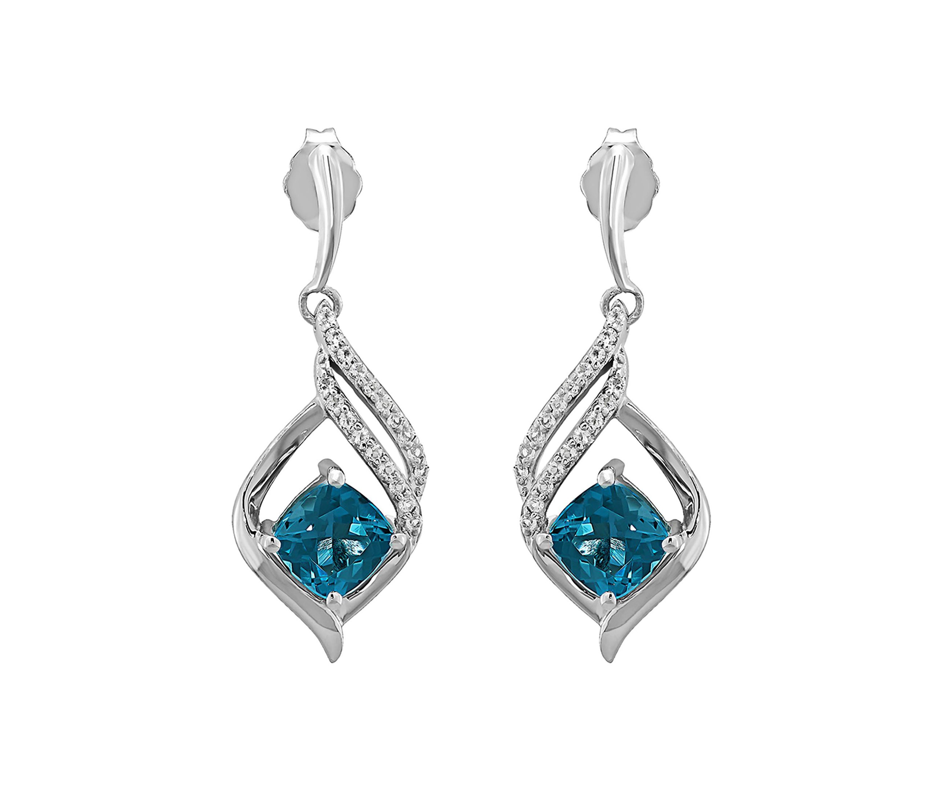 Swiss Blue Topaz and White Topaz Earrings in Sterling Silver