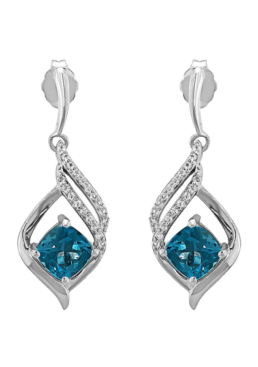 Swiss Blue Topaz and White Topaz Earrings in Sterling Silver