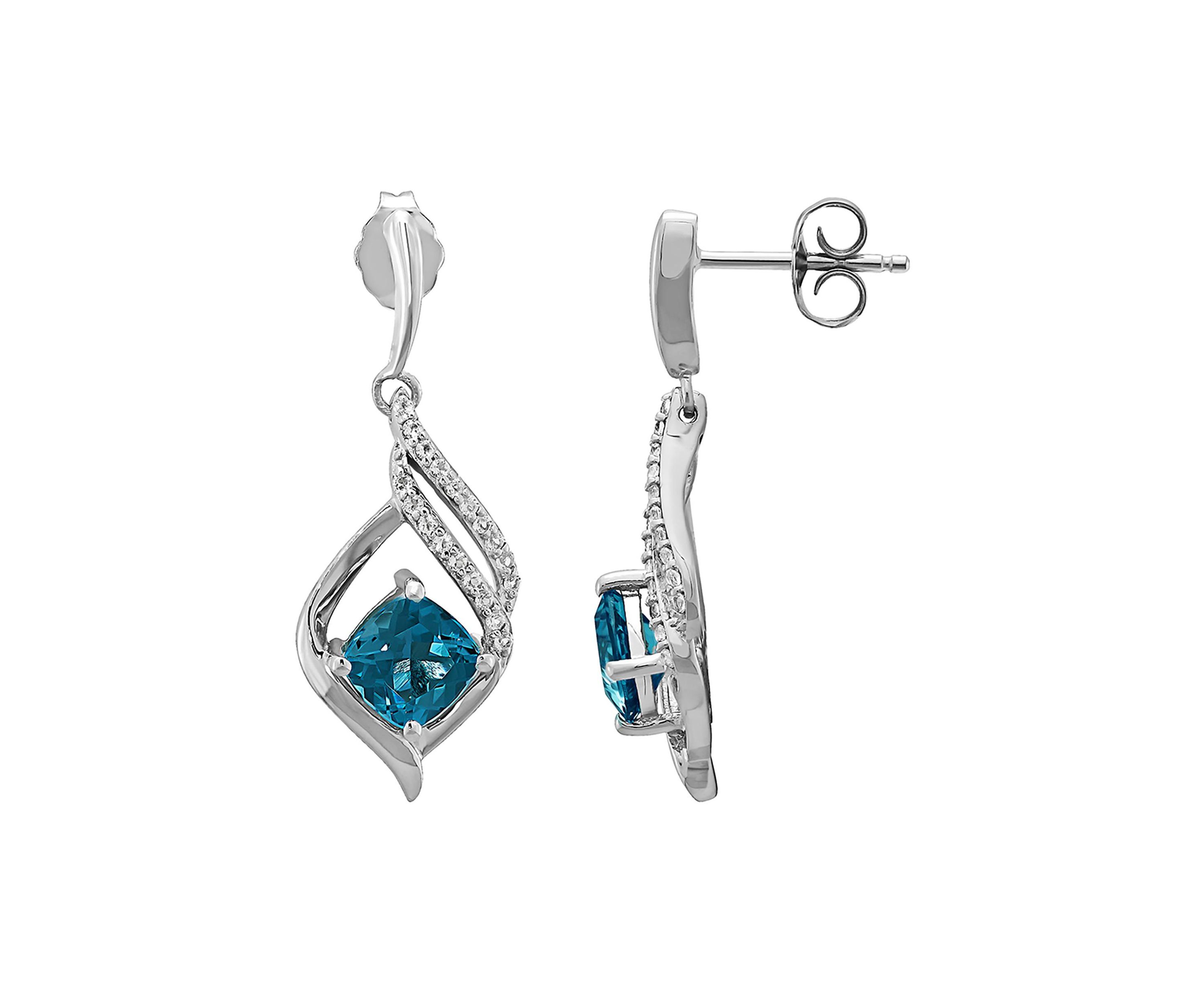 Swiss Blue Topaz and White Topaz Earrings in Sterling Silver