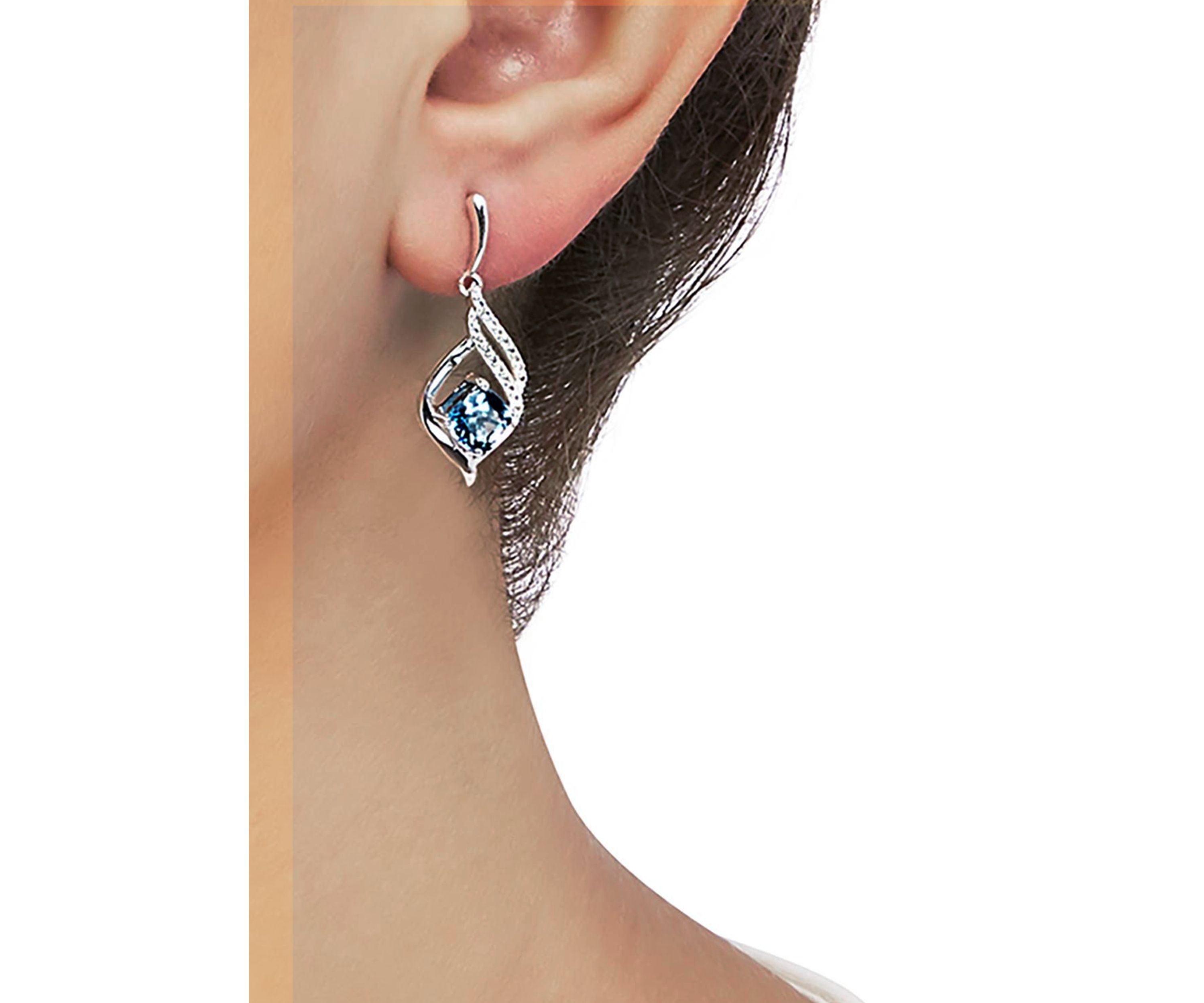 Swiss Blue Topaz and White Topaz Earrings in Sterling Silver