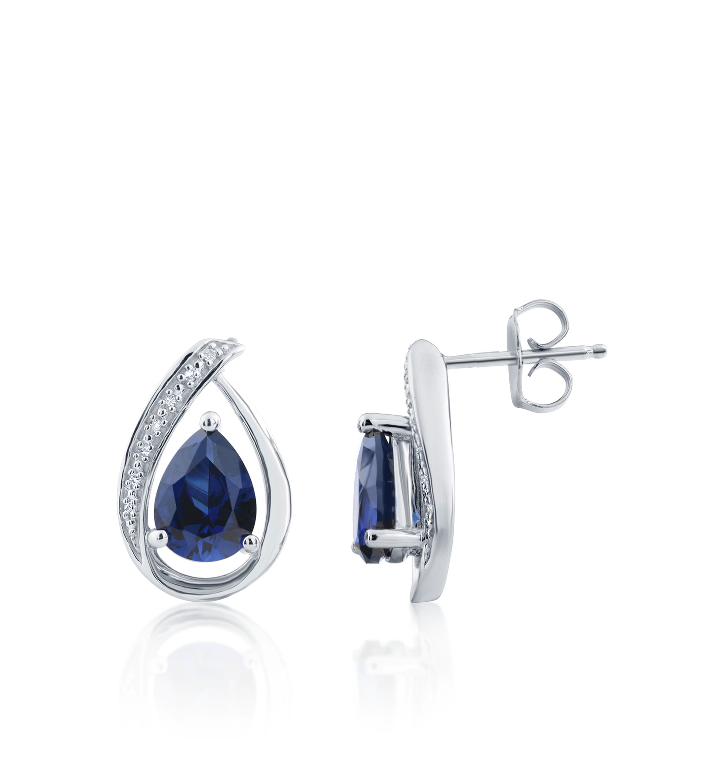 Sapphire & Diamond Earrings in Sterling Silver