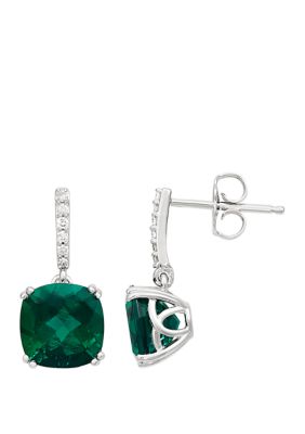 Belk & Co 4.4 ct. t.w. Created Emerald and 1/10 ct. t.w. Diamond Drop Earrings in Sterling Silver