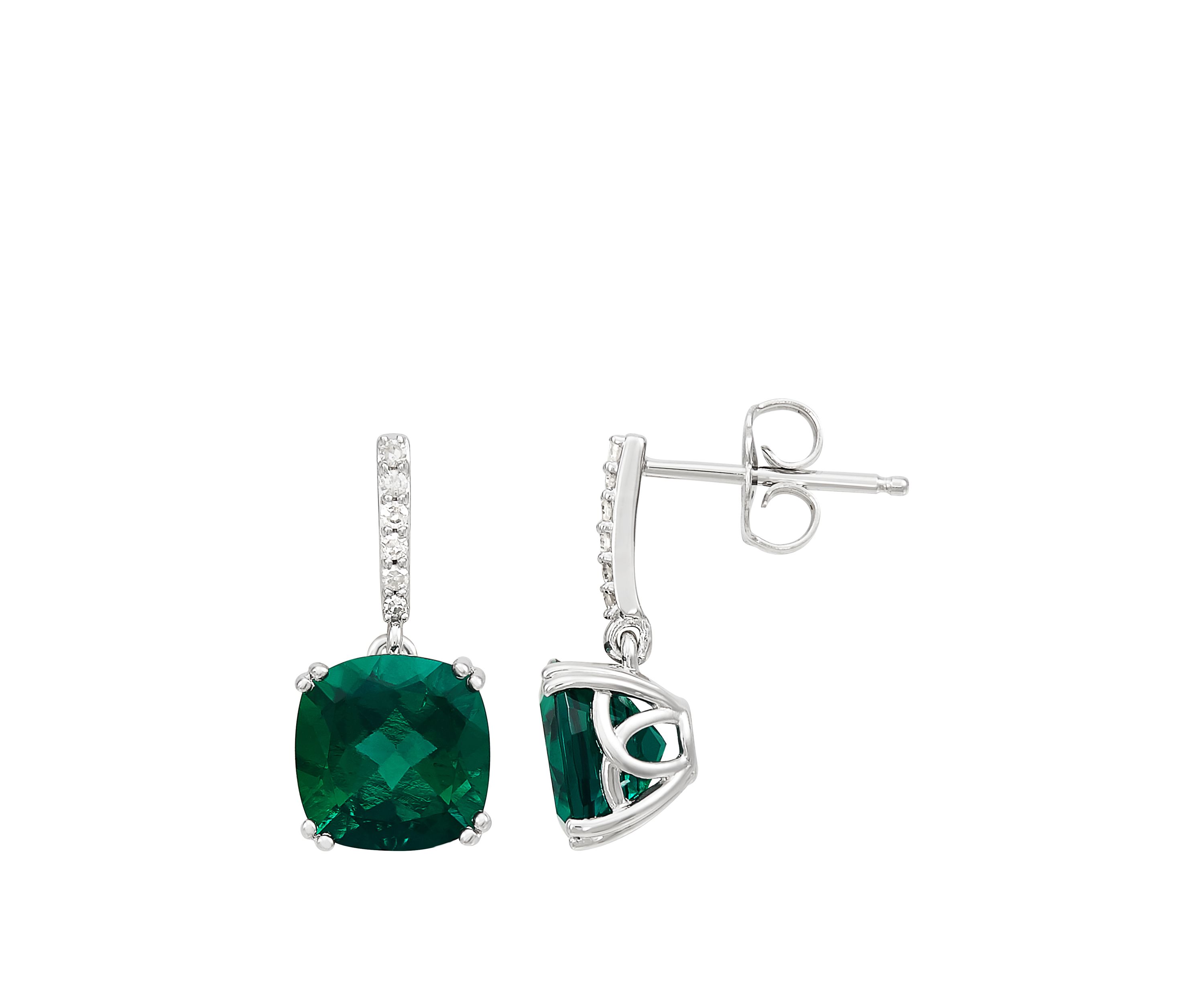 4.4 ct. t.w. Created Emerald and 1/10 ct. t.w. Diamond Drop Earrings in Sterling Silver