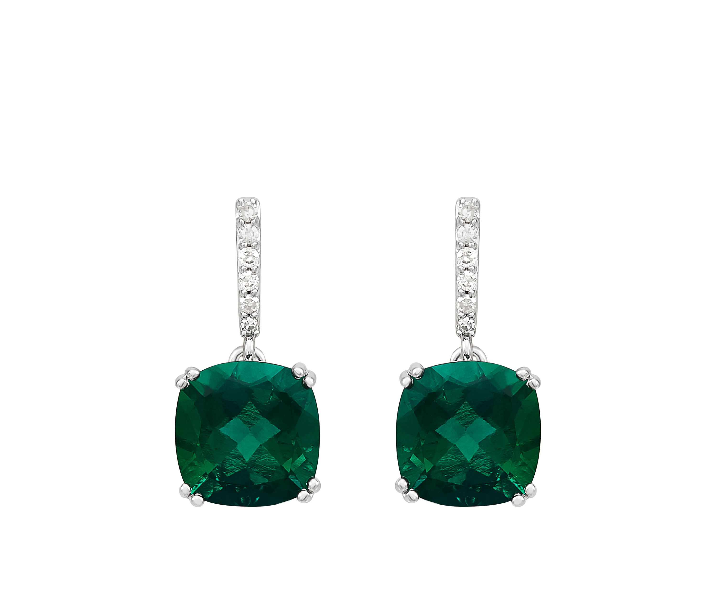 4.4 ct. t.w. Created Emerald and 1/10 ct. t.w. Diamond Drop Earrings in Sterling Silver