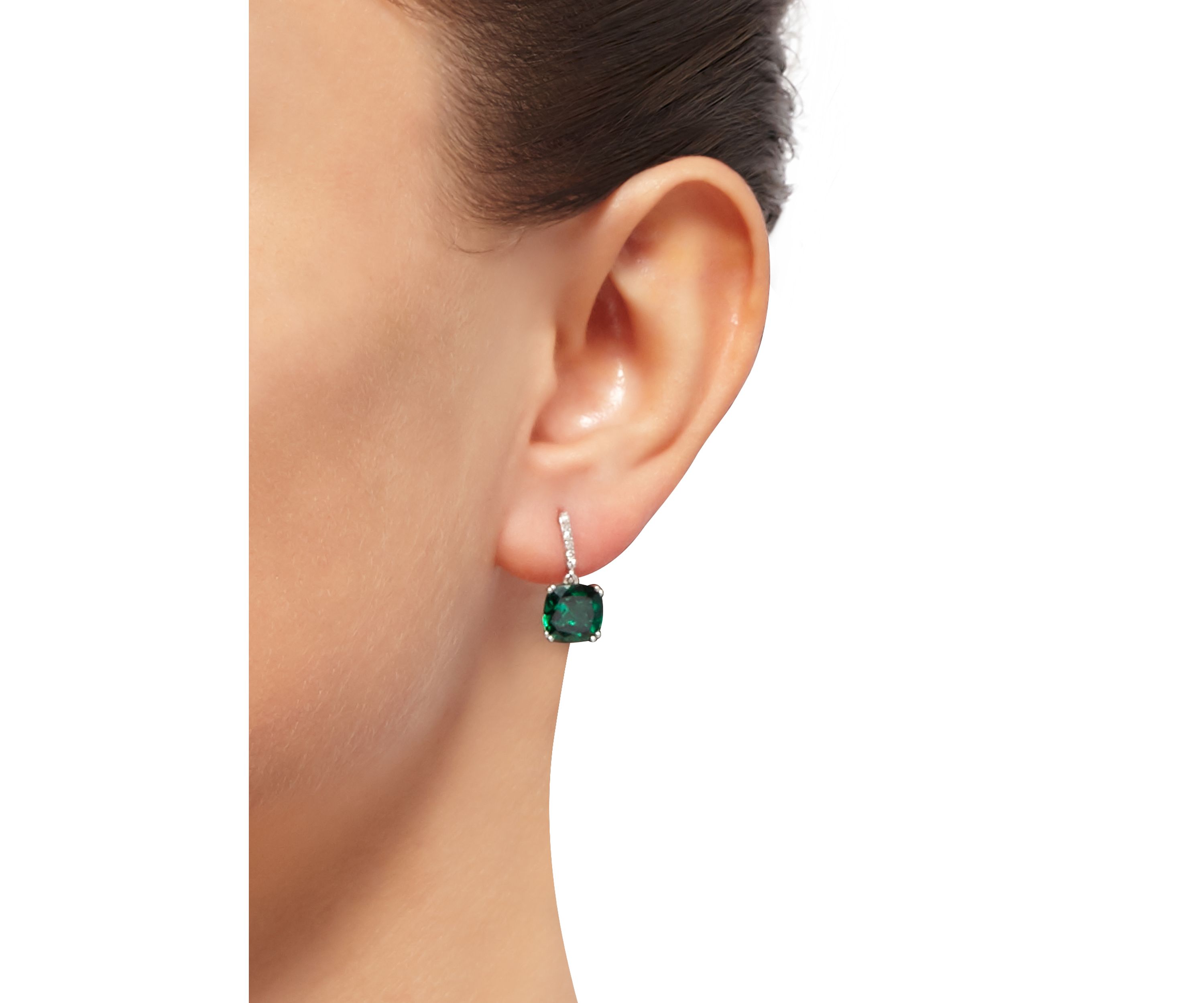 4.4 ct. t.w. Created Emerald and 1/10 ct. t.w. Diamond Drop Earrings in Sterling Silver