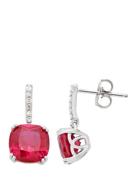 Belk & Co 5.82 Ct. T.w. Created Ruby And 1/10 Ct. T.w. Diamond Drop Earrings In Sterling Silver