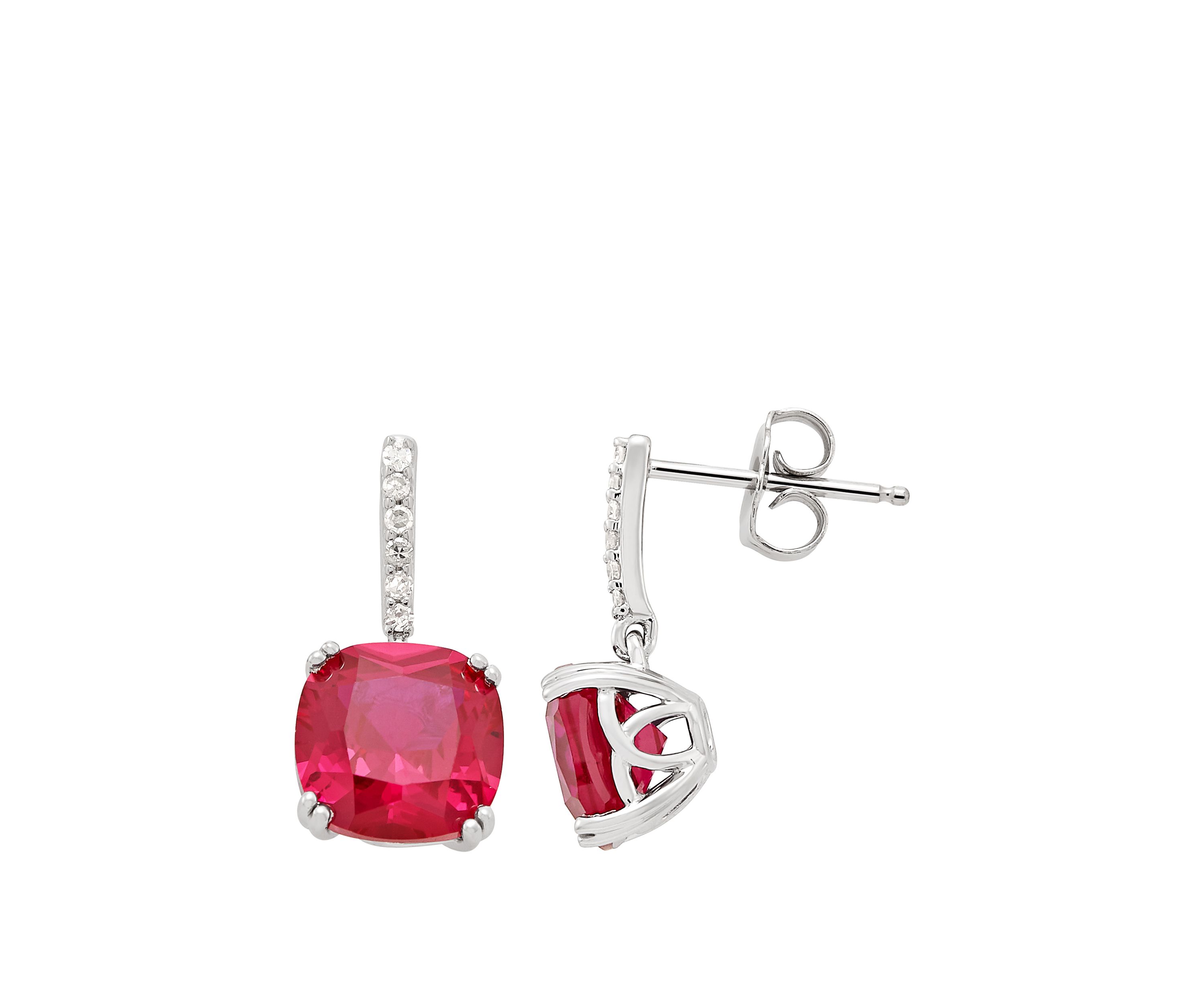5.82 ct. t.w. Created Ruby and 1/10 ct. t.w. Diamond Drop Earrings in Sterling Silver