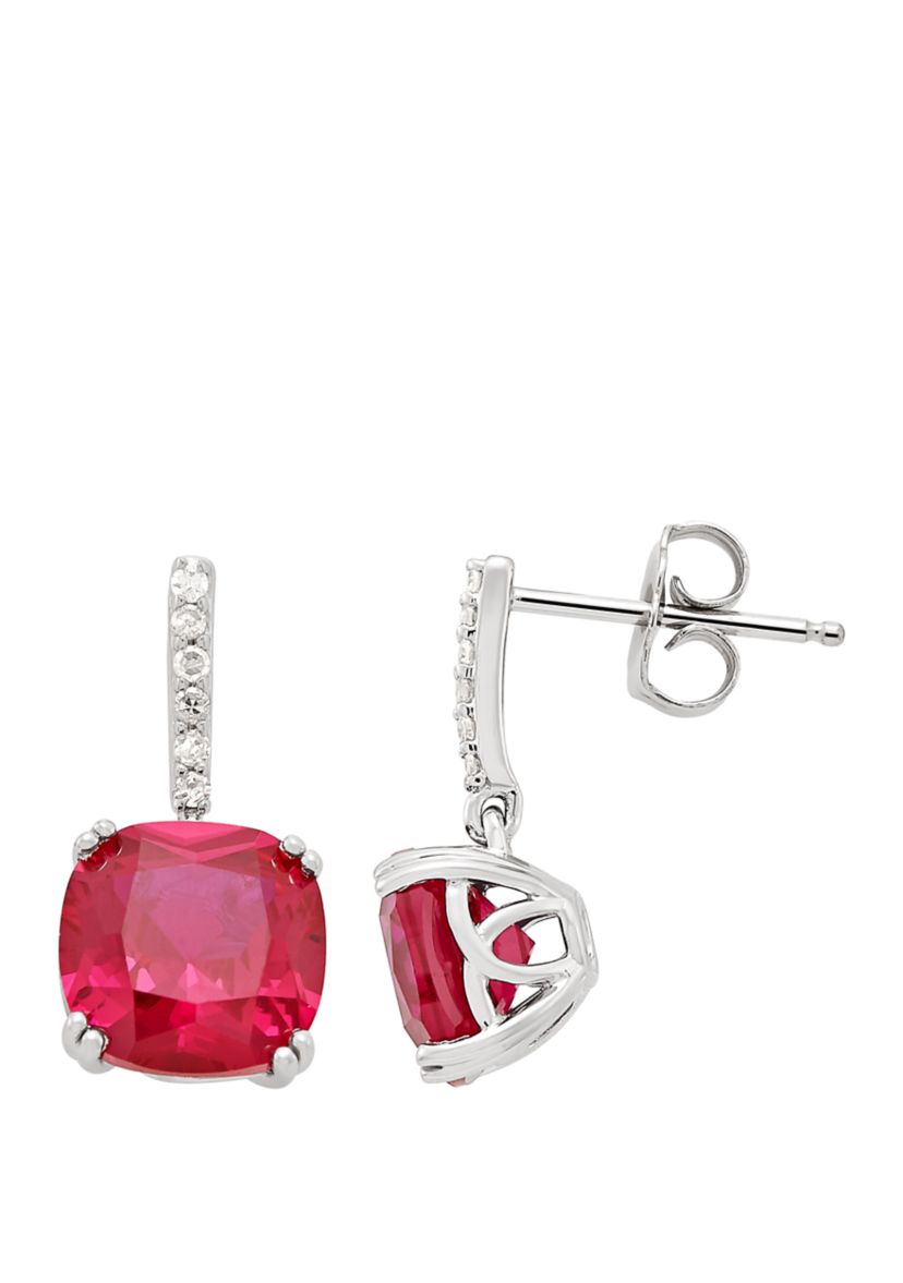 5.82 ct. t.w. Created Ruby and 1/10 ct. t.w. Diamond Drop Earrings in Sterling Silver