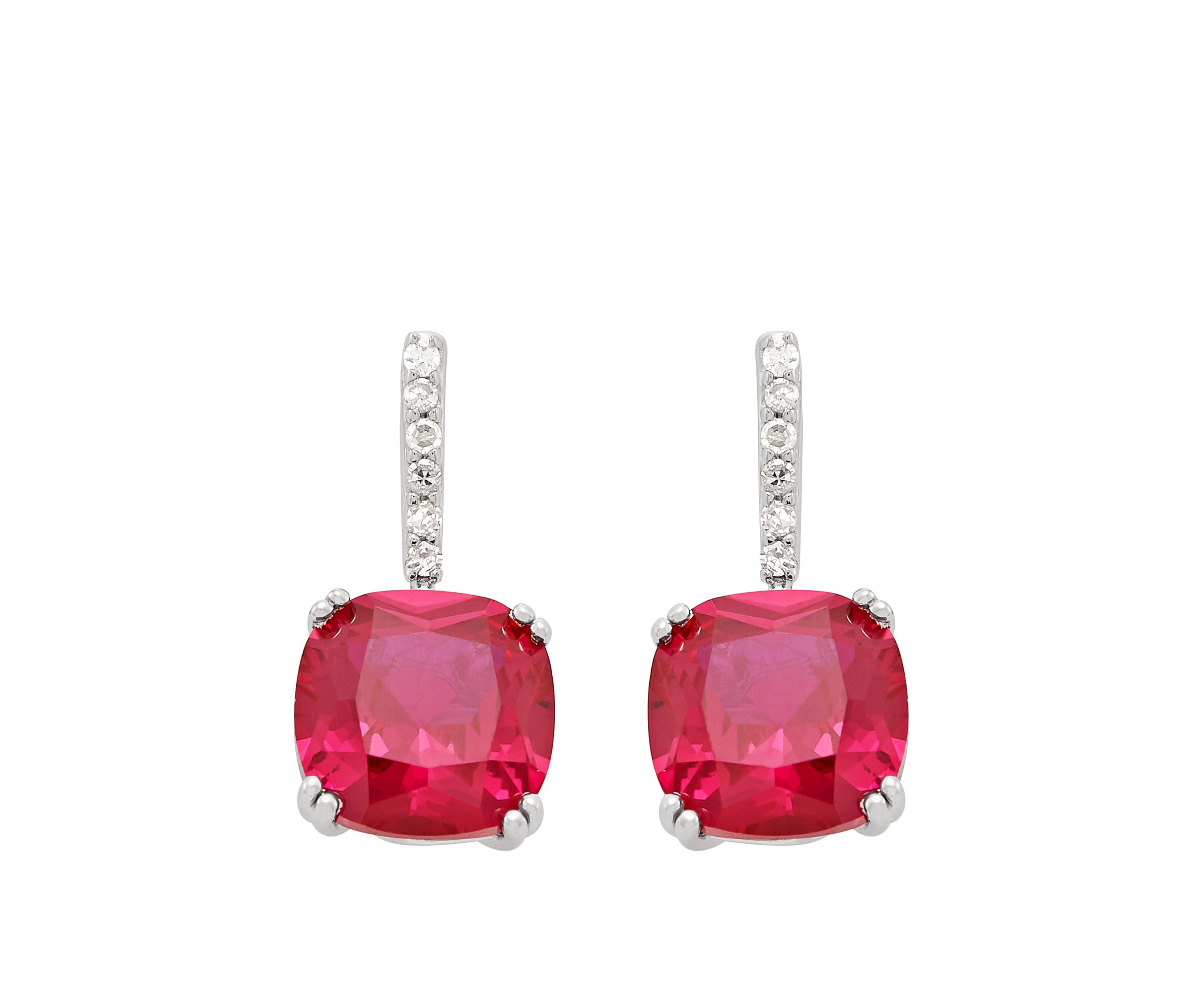 5.82 ct. t.w. Created Ruby and 1/10 ct. t.w. Diamond Drop Earrings in Sterling Silver