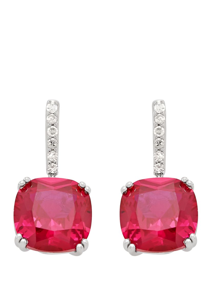 5.82 ct. t.w. Created Ruby and 1/10 ct. t.w. Diamond Drop Earrings in Sterling Silver
