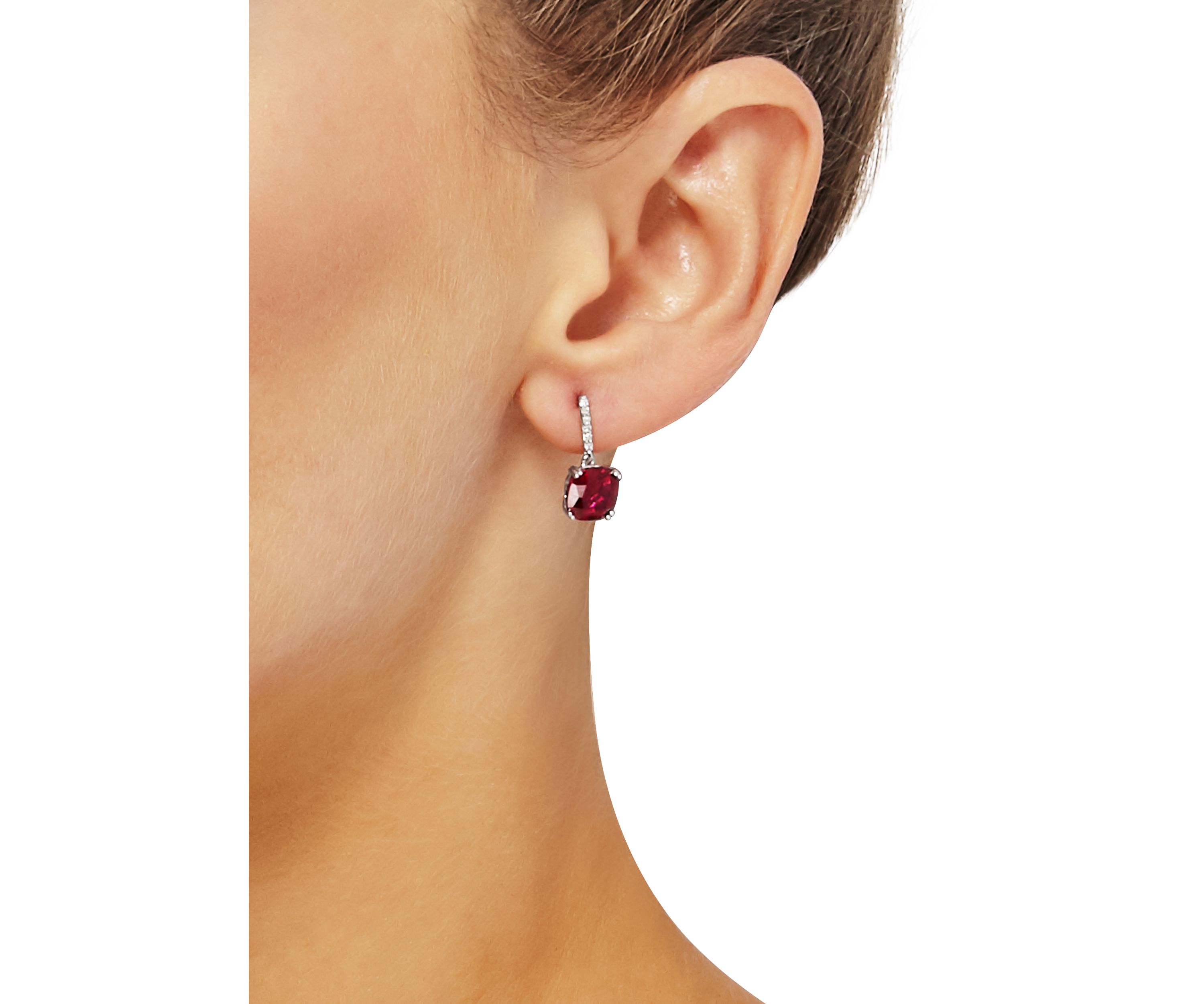 5.82 ct. t.w. Created Ruby and 1/10 ct. t.w. Diamond Drop Earrings in Sterling Silver
