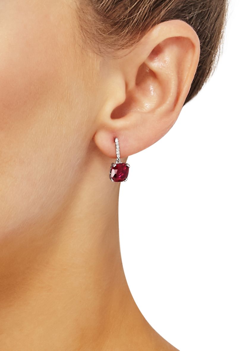 5.82 ct. t.w. Created Ruby and 1/10 ct. t.w. Diamond Drop Earrings in Sterling Silver