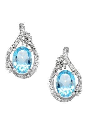 Belk & Co 1/10 ct. t.w. Diamond and Swiss Blue Topaz Earrings in Sterling Silver