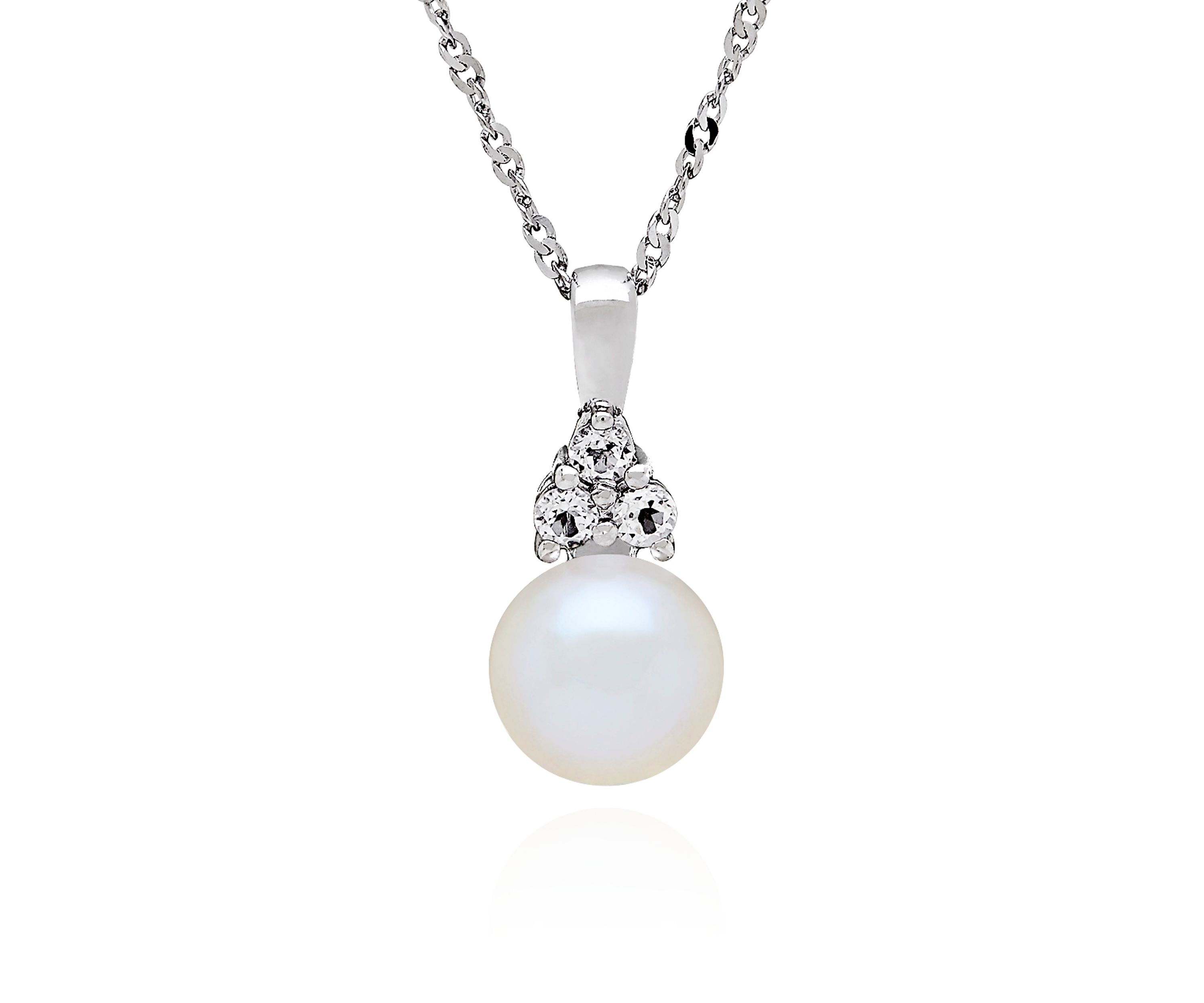 Freshwater Pearl and White Topaz Pendant Necklace in Sterling Silver