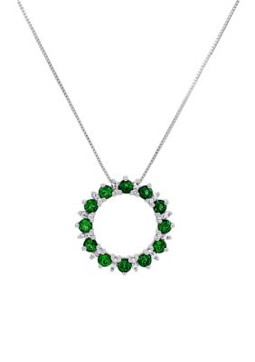 Belk & Co 7/8 Ct. T.w. Lab Created Emerald And Lab Created White Sapphire Pendant Necklace In Sterling Silver