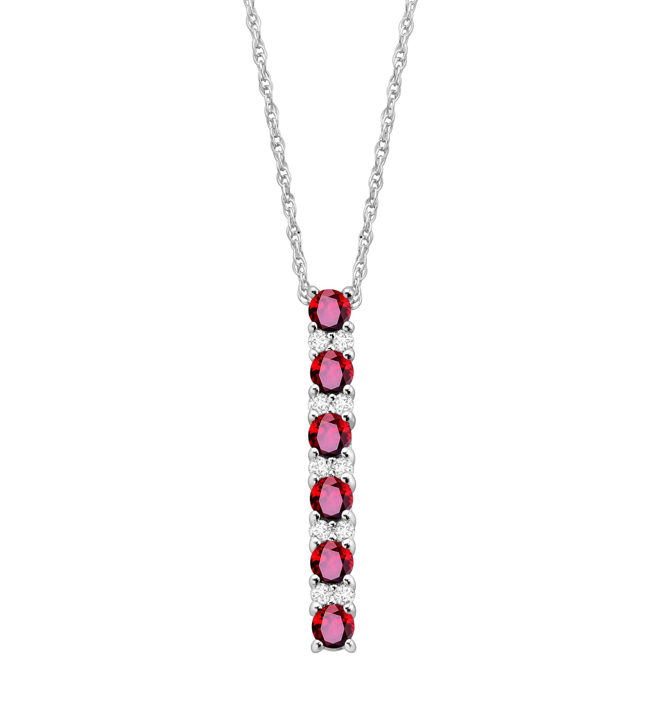 Created Ruby and Created White Sapphire Necklace in Sterling Silver with 18" Cable Chain