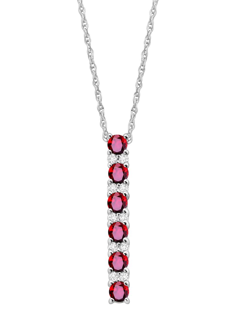 Created Ruby and Created White Sapphire Necklace in Sterling Silver with 18" Cable Chain