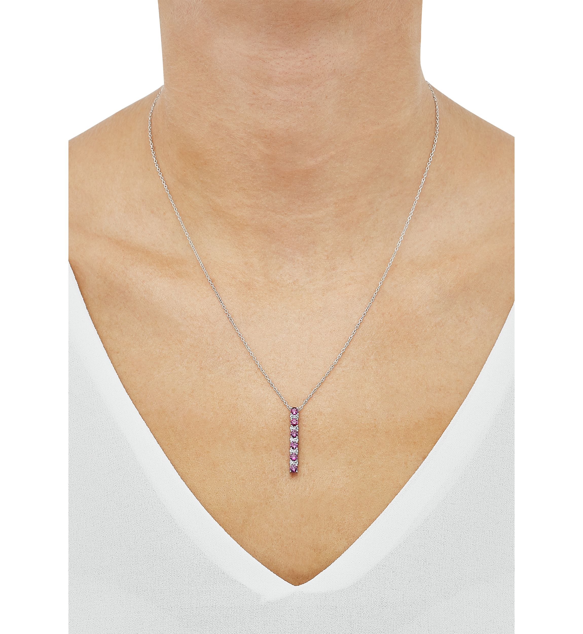 Created Ruby and Created White Sapphire Necklace in Sterling Silver with 18" Cable Chain