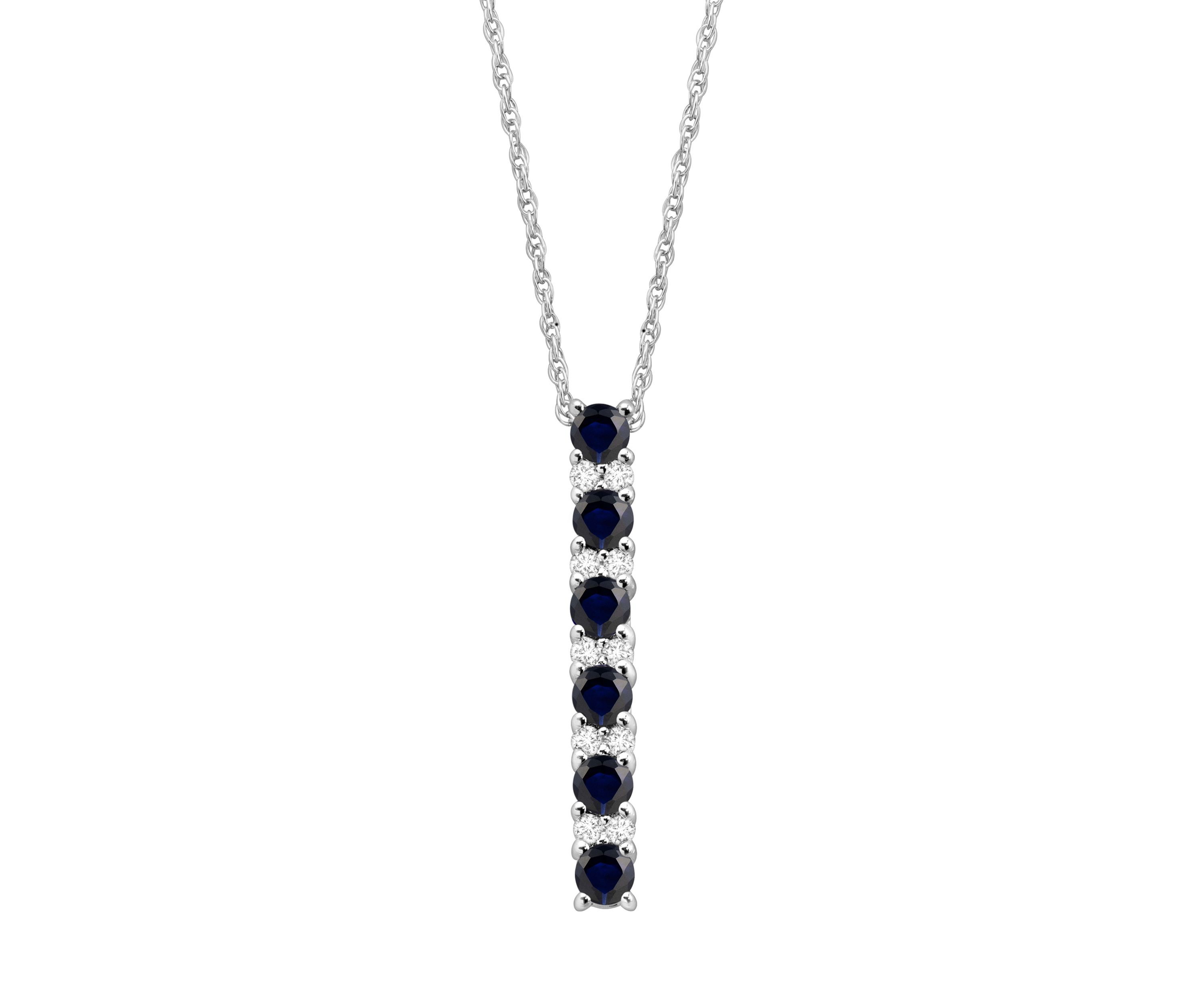 Created Sapphire and Created White Sapphire Necklace in Sterling Silver with 18" Cable Chain
