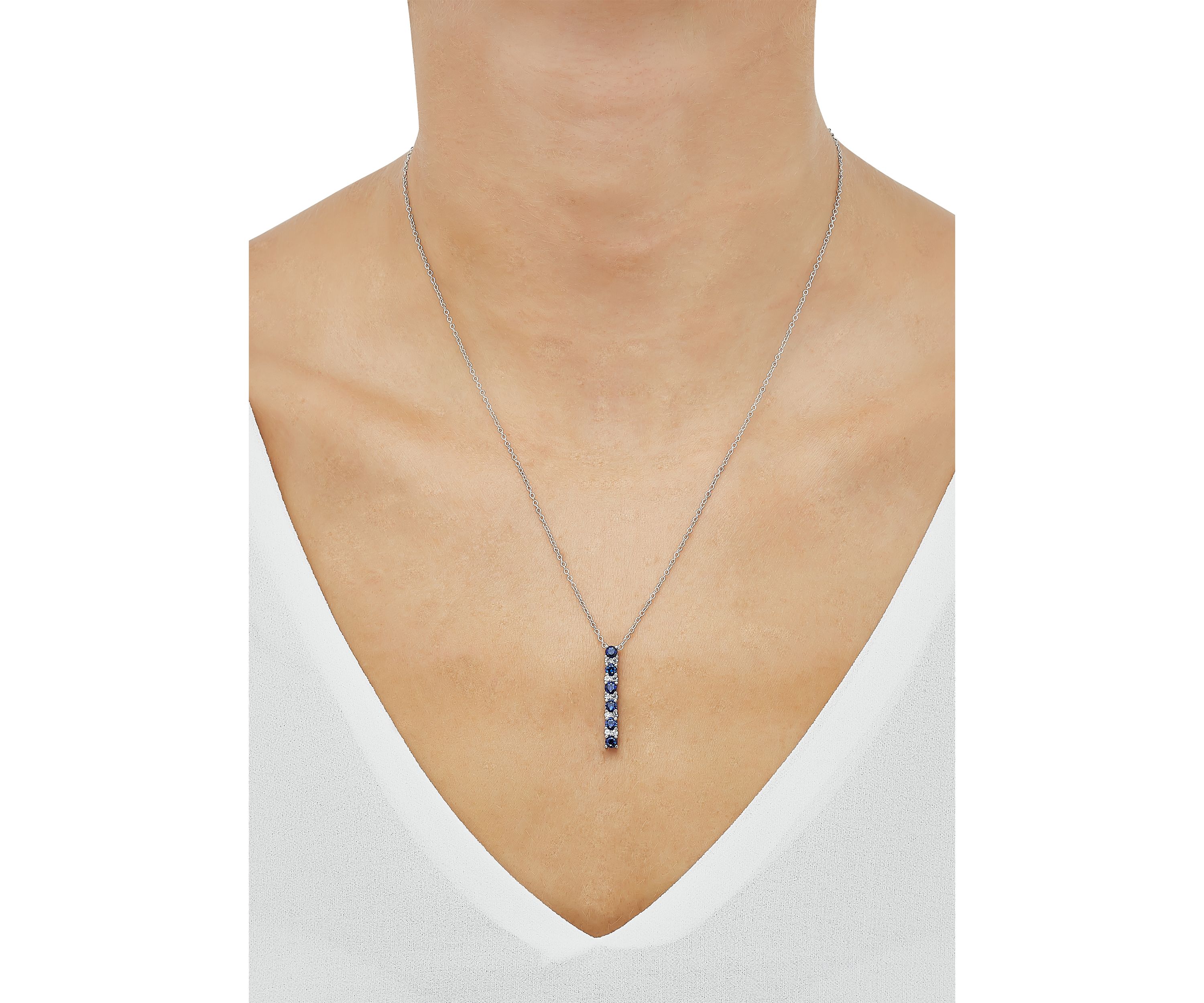 Created Sapphire and Created White Sapphire Necklace in Sterling Silver with 18" Cable Chain