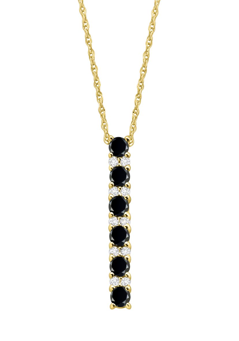 Onyx and Created White Sapphire Necklace in Sterling Silver with 18" Cable Chain