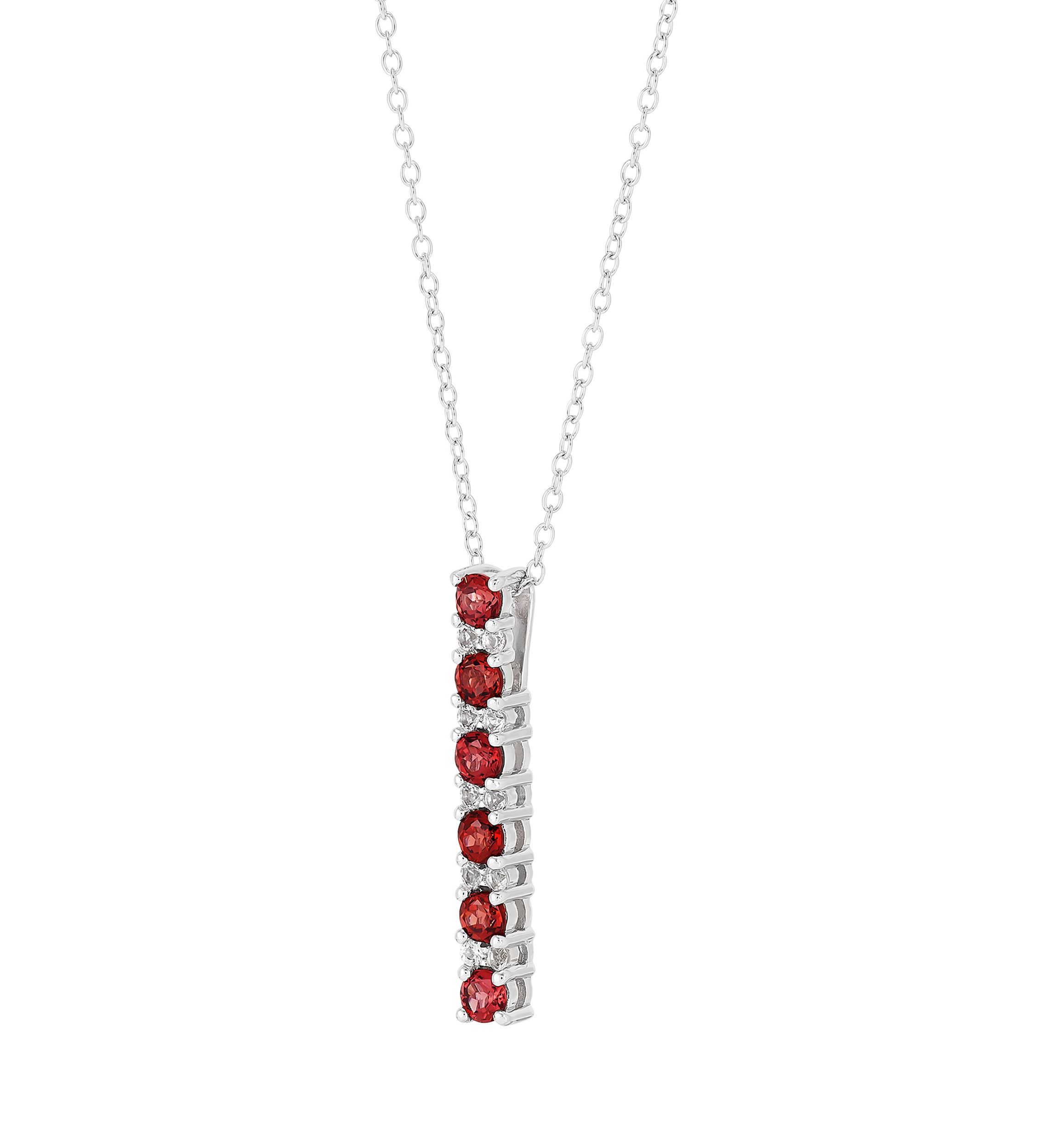 Garnet and Created White Sapphire Necklace in Sterling Silver with 18" Cable Chain