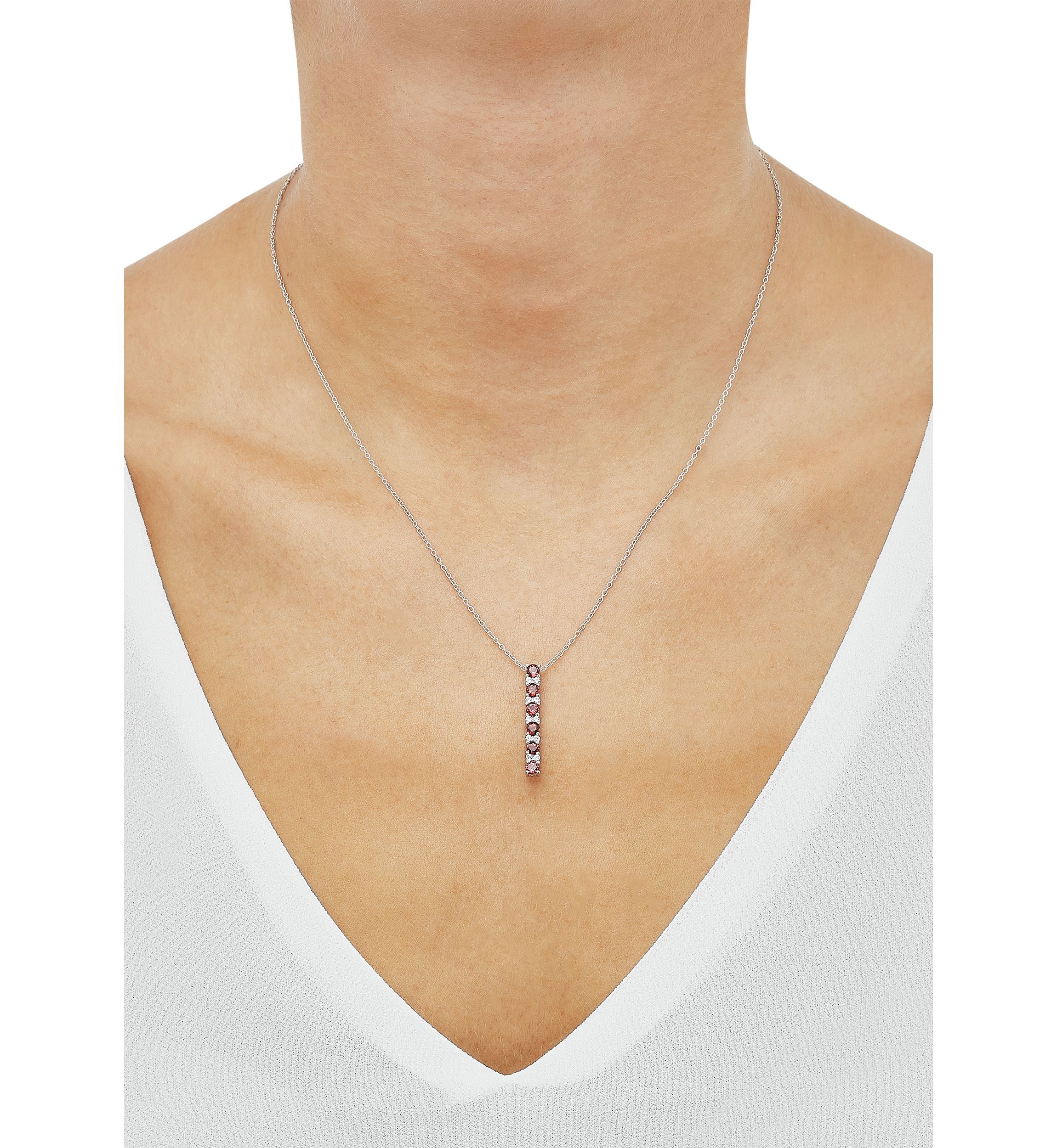 Garnet and Created White Sapphire Necklace in Sterling Silver with 18" Cable Chain