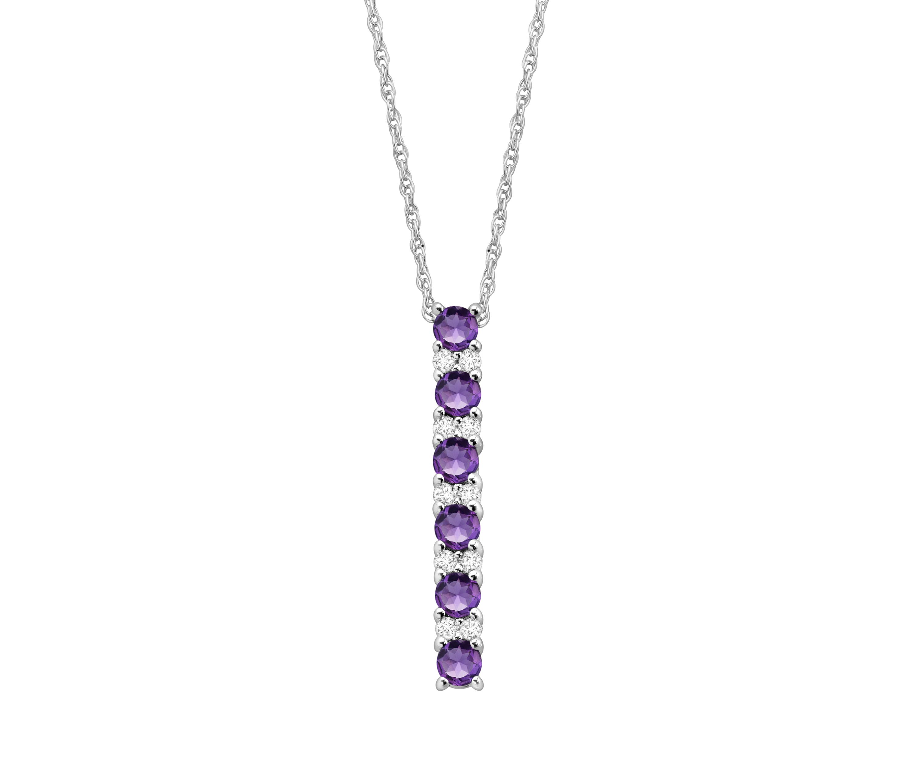 Amethyst and Created White Sapphire Necklace in Sterling Silver with 18" Cable Chain