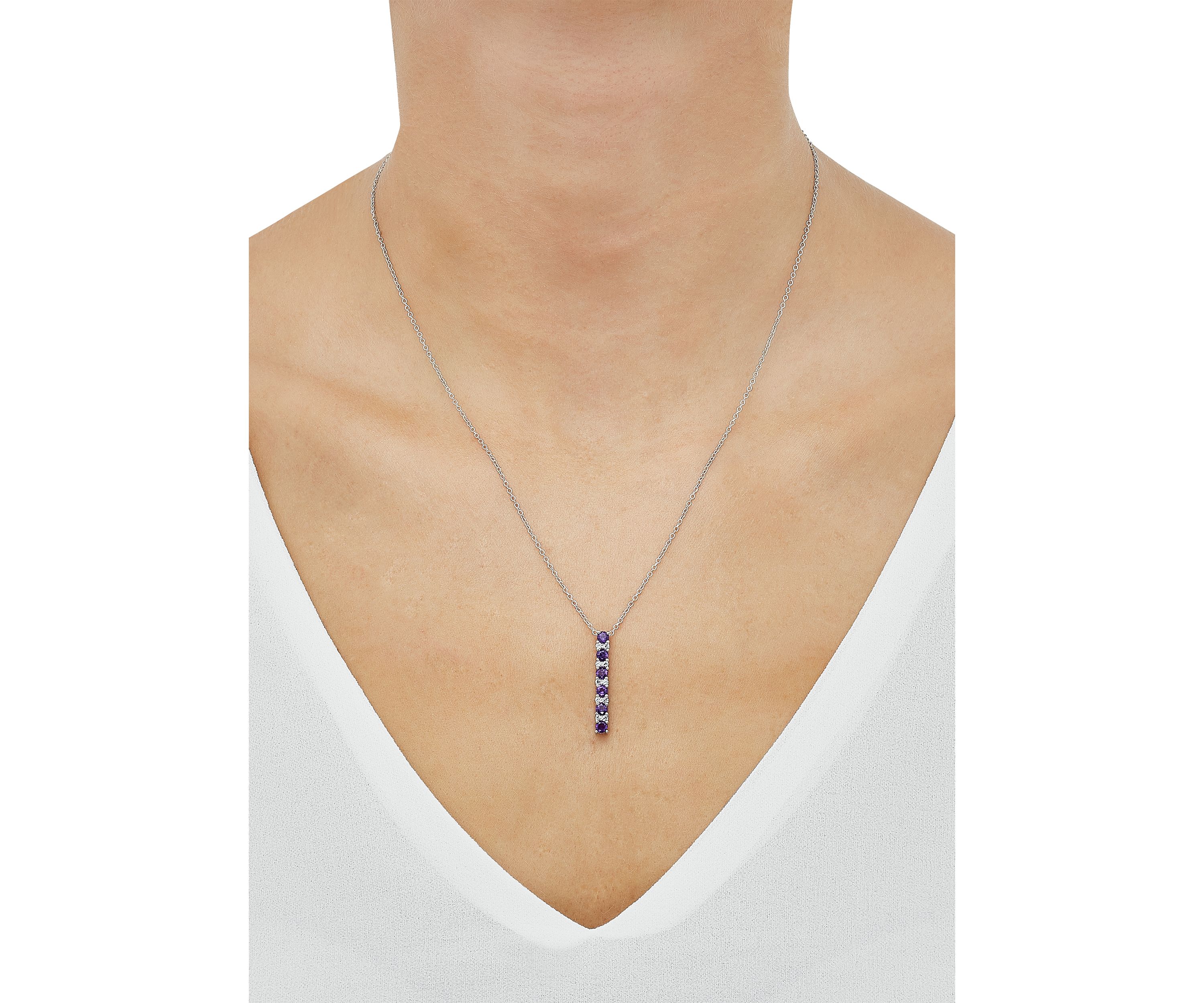 Amethyst and Created White Sapphire Necklace in Sterling Silver with 18" Cable Chain
