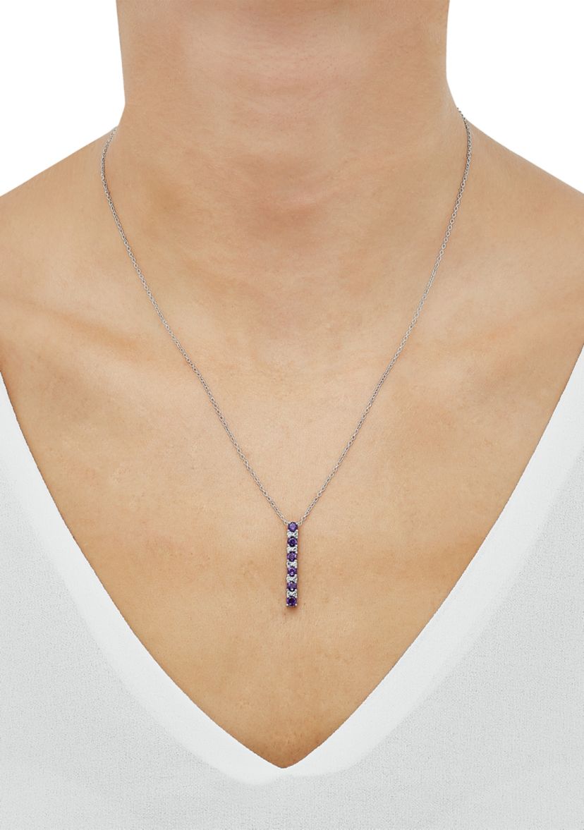 Amethyst and Created White Sapphire Necklace in Sterling Silver with 18" Cable Chain