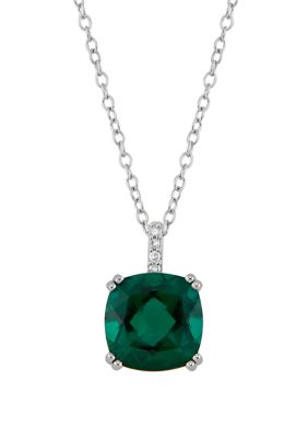 Belk & Co 3 ct. t.w. Emerald and 1/10 ct. t.w. Diamond Chain Pendant Necklace in Sterling Silver, 18 in