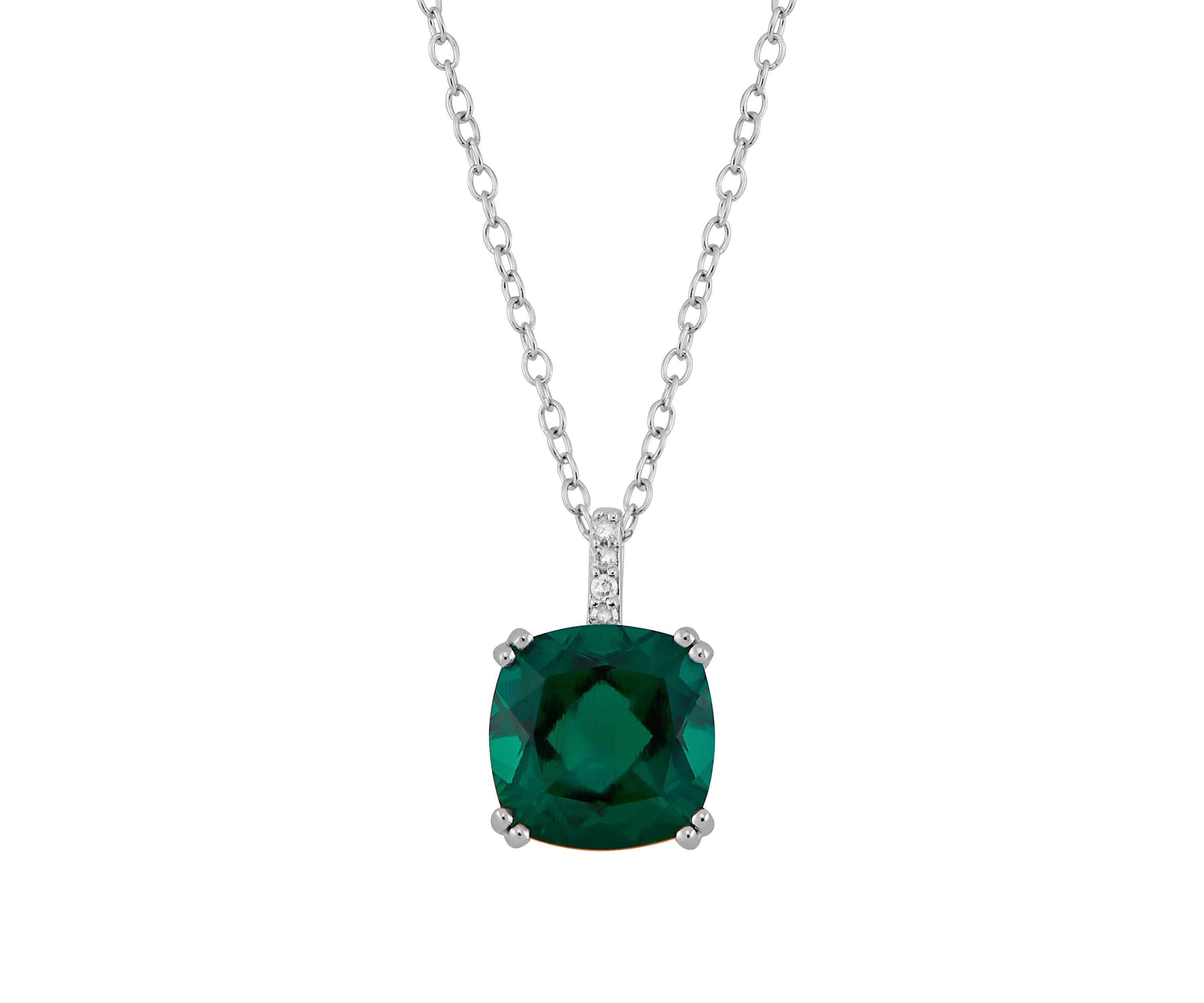 3 ct. t.w. Emerald and 1/10 ct. t.w. Diamond Chain Pendant Necklace in Sterling Silver