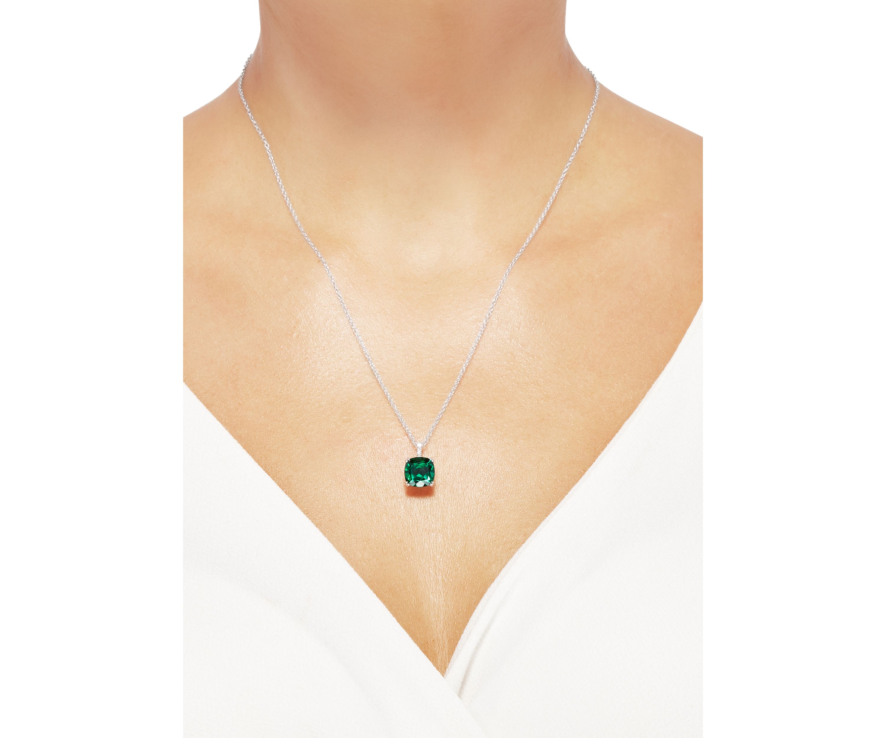 3 ct. t.w. Emerald and 1/10 ct. t.w. Diamond Chain Pendant Necklace in Sterling Silver