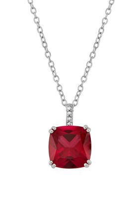 Belk & Co 4 Ct. T.w. Ruby And 1/10 Ct. T.w. Diamond Chain Pendant Necklace In Sterling Silver