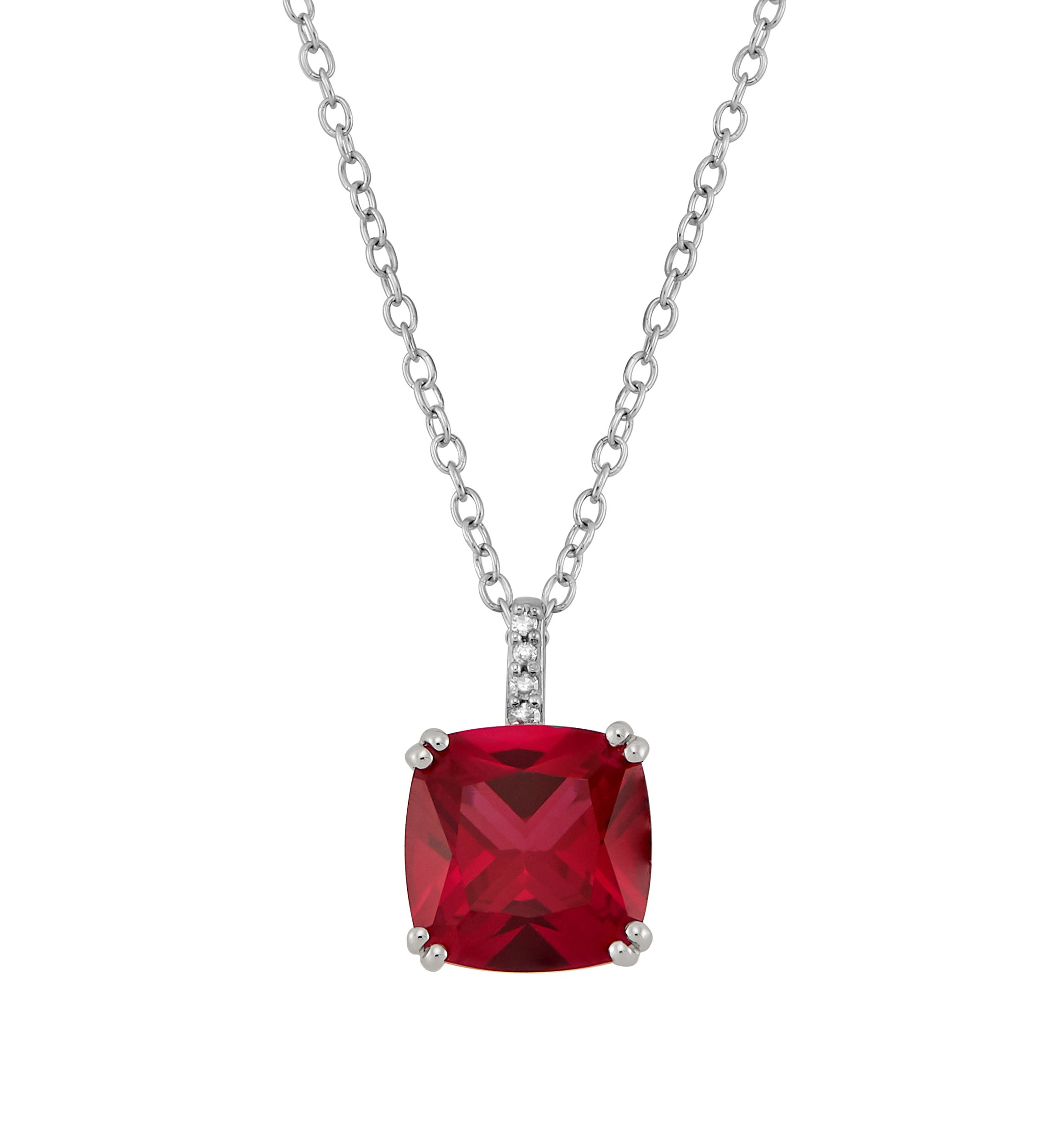 4 ct. t.w. Ruby and 1/10 ct. t.w. Diamond Chain Pendant Necklace in Sterling Silver
