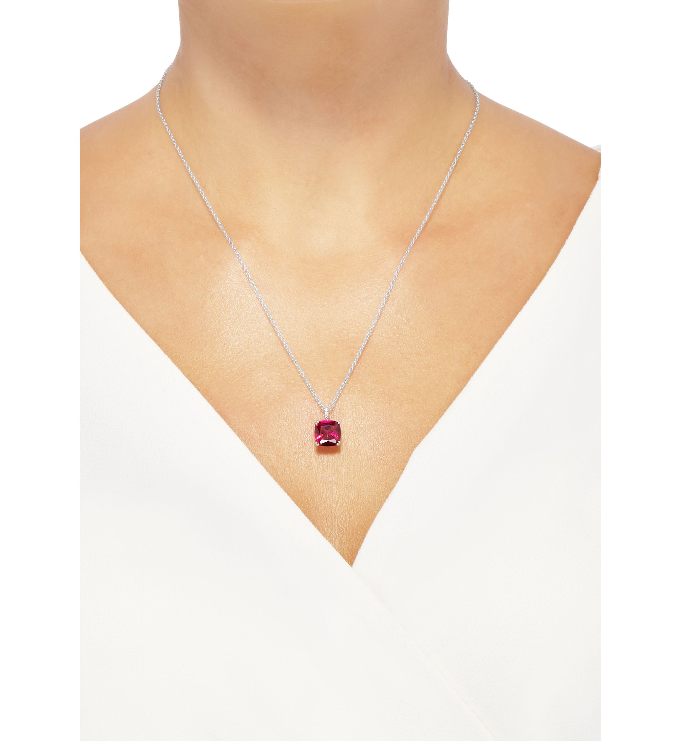 4 ct. t.w. Ruby and 1/10 ct. t.w. Diamond Chain Pendant Necklace in Sterling Silver
