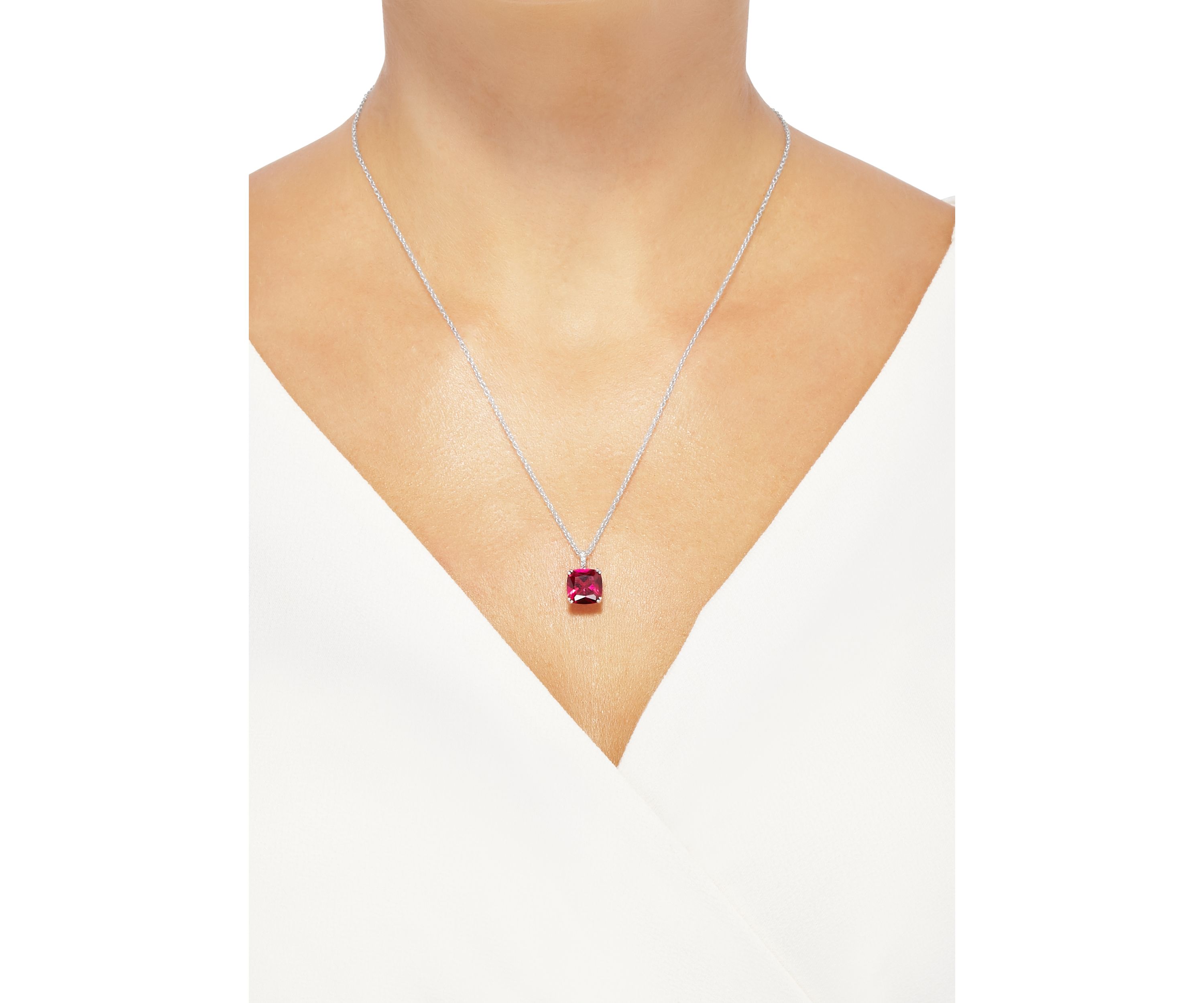 4 ct. t.w. Ruby and 1/10 ct. t.w. Diamond Chain Pendant Necklace in Sterling Silver