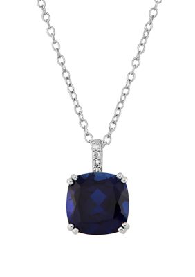 Belk & Co 4.35 Ct. T.w. Sapphire And 1/10 Ct. T.w. Diamond Chain Pendant Necklace In Sterling Silver