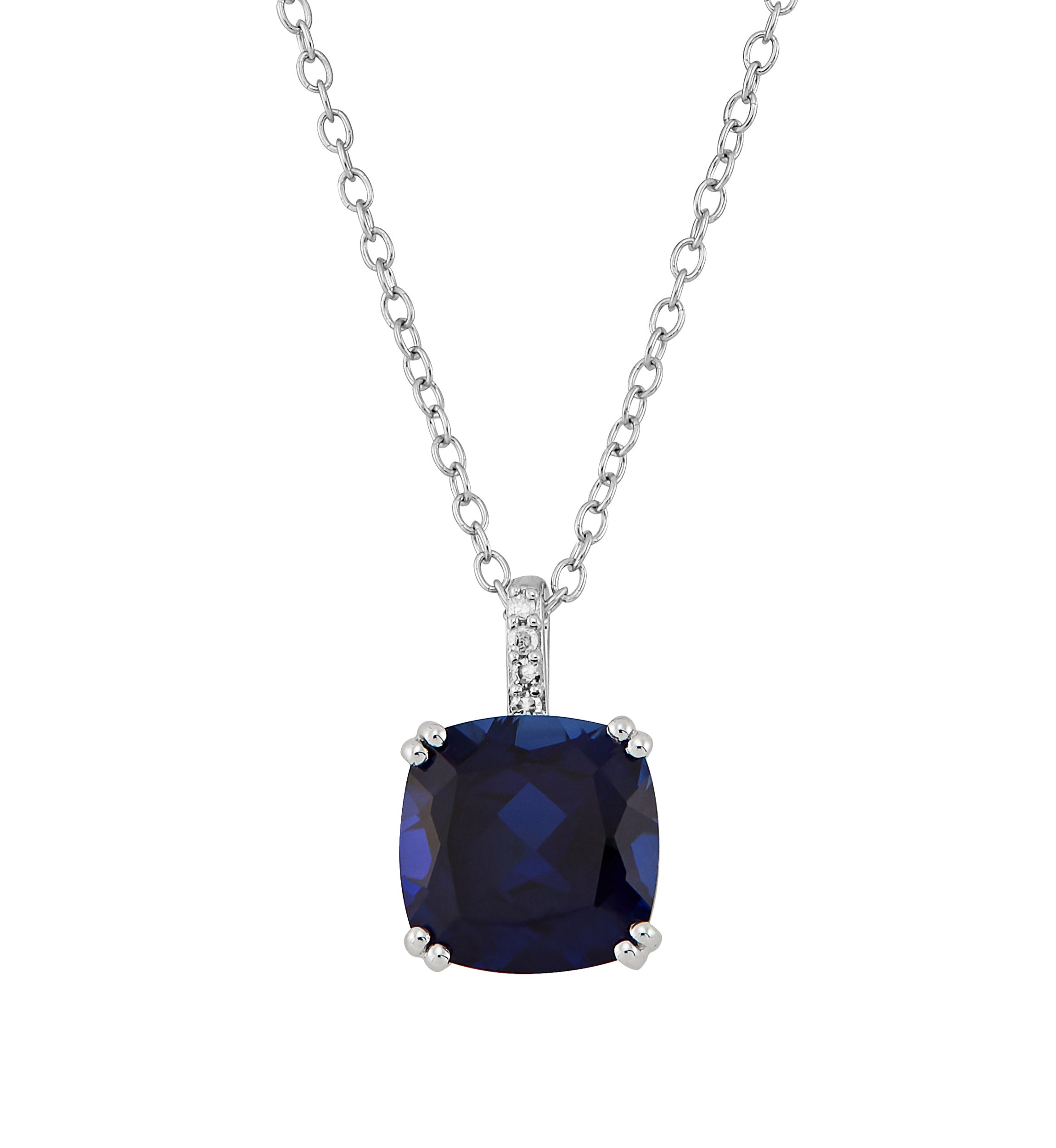 4.35 ct. t.w. Sapphire and 1/10 ct. t.w. Diamond Chain Pendant Necklace in Sterling Silver