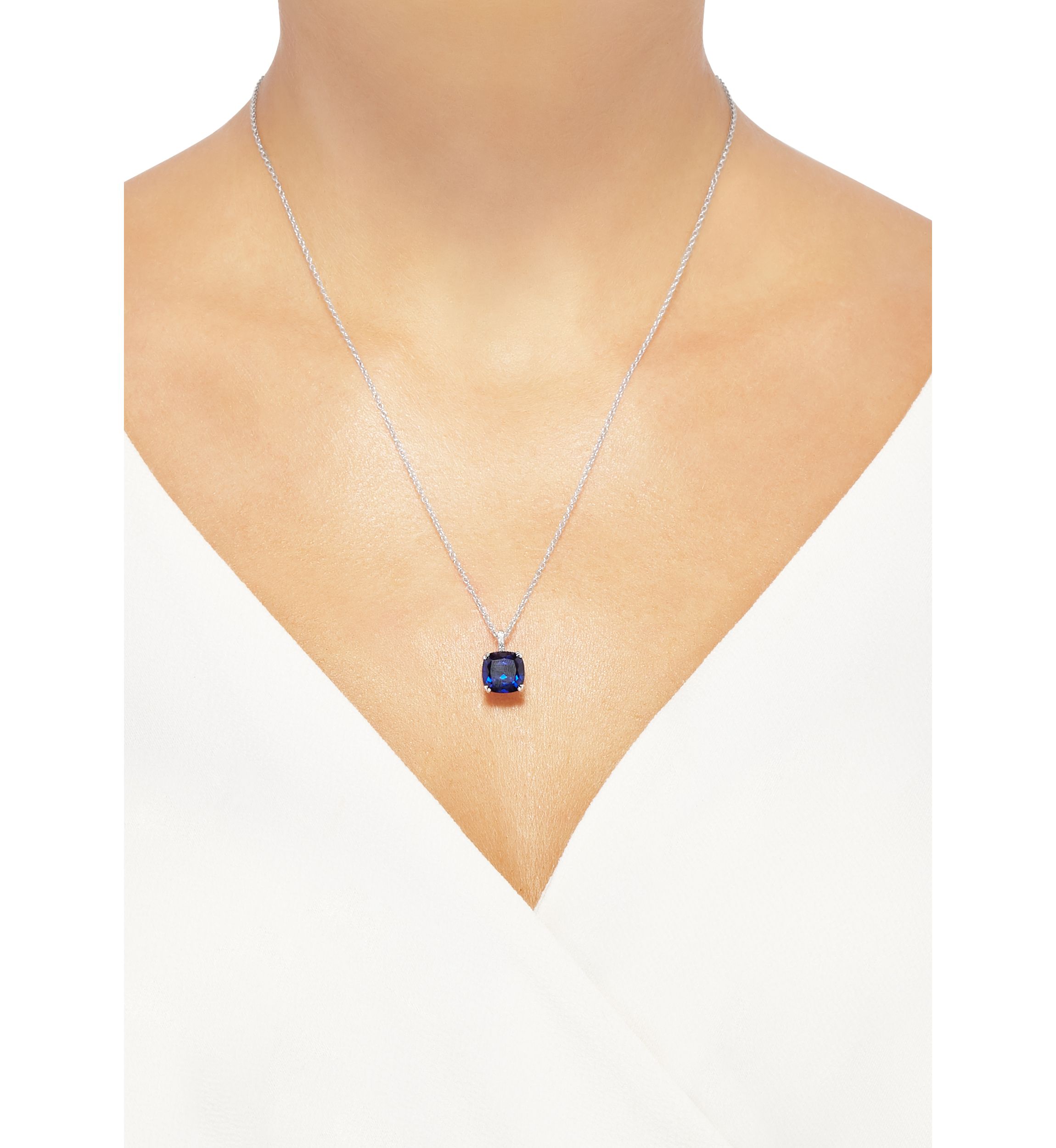 4.35 ct. t.w. Sapphire and 1/10 ct. t.w. Diamond Chain Pendant Necklace in Sterling Silver