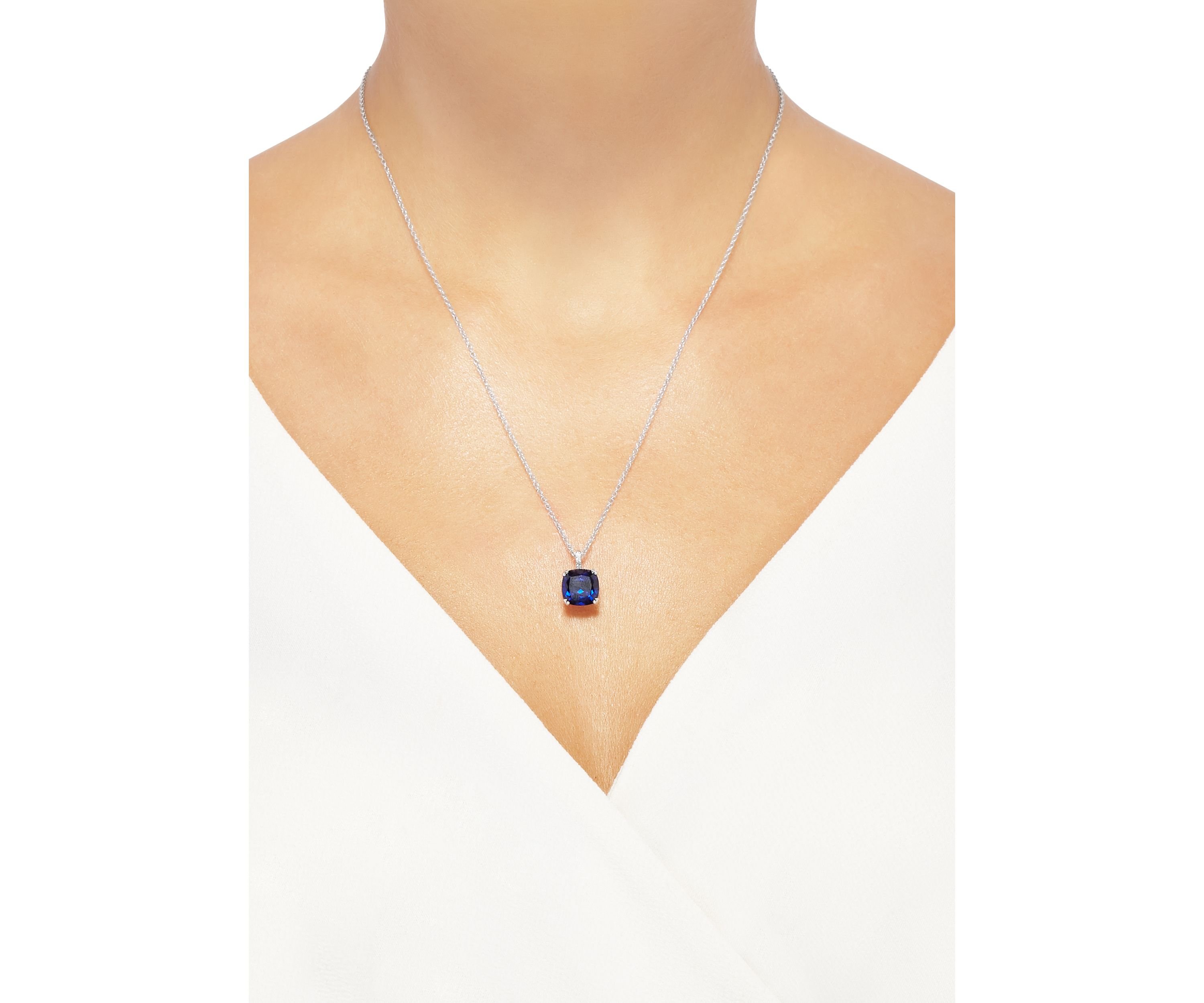 4.35 ct. t.w. Sapphire and 1/10 ct. t.w. Diamond Chain Pendant Necklace in Sterling Silver