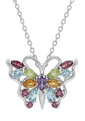 Download Belk Co Multi Stone Butterfly Pendant In Sterling Silver Belk