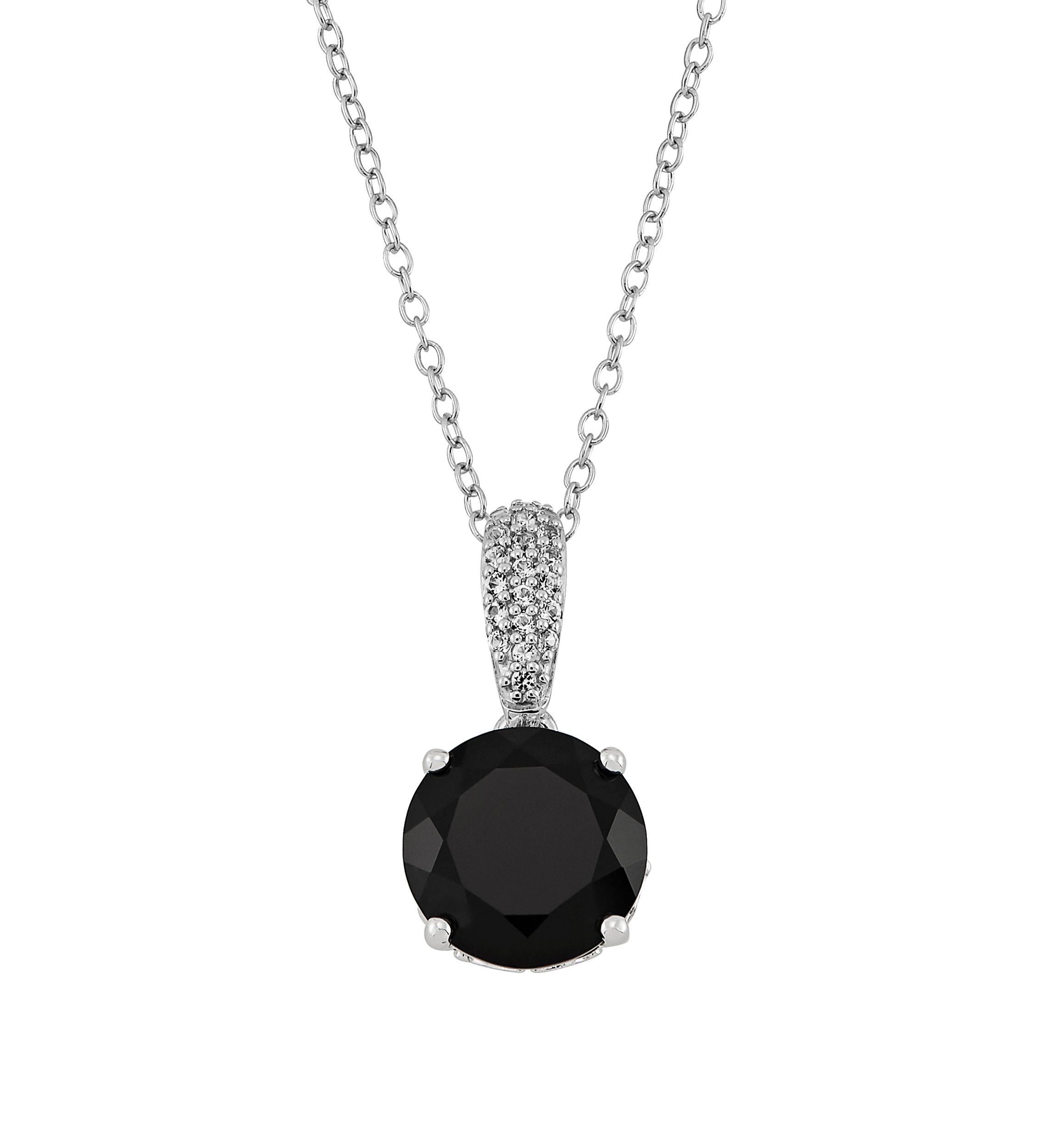 3.3 ct. t.w. Onyx and White Topaz Chain Pendant Necklace in Sterling Silver