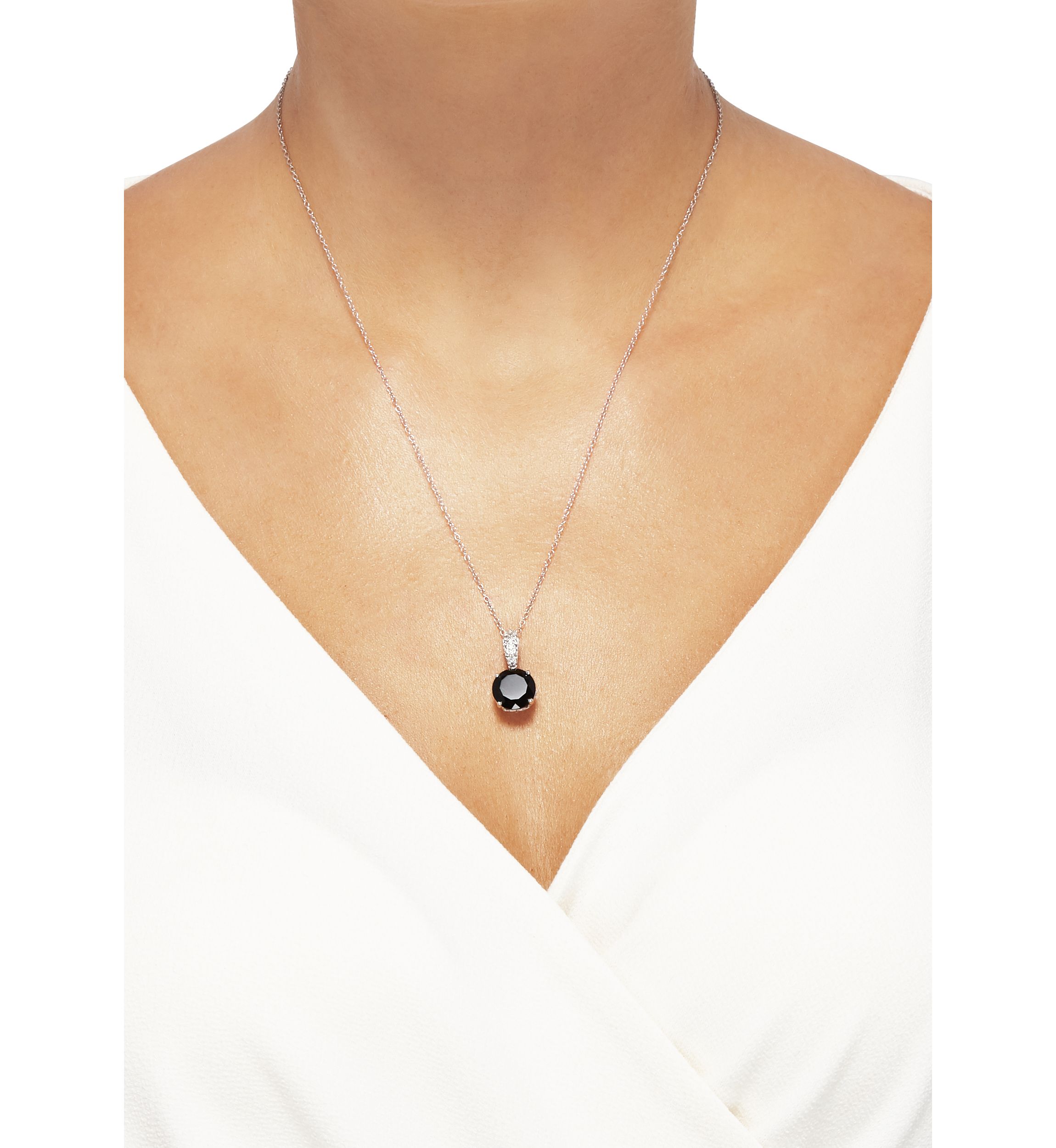3.3 ct. t.w. Onyx and White Topaz Chain Pendant Necklace in Sterling Silver