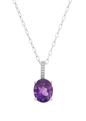Belk & Co 2.34 Ct. T.w. Amethyst And 1/10 Ct. T.w. Diamond Oval Pendant Necklace In Sterling Silver
