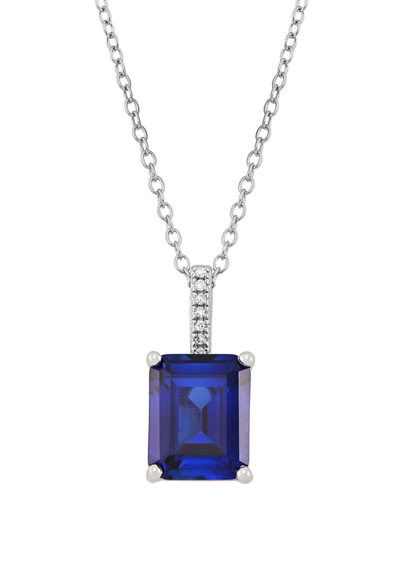4.3 ct. t.w. Sapphire and 0.021 Diamond Chain Pendant Necklace in Sterling Silver